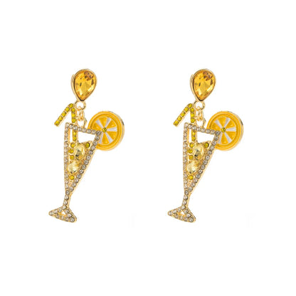 1 Pair Cartoon Style Modern Style Classic Style Cup Gourd Inlay Alloy Rhinestones 14K Gold Plated Drop Earrings