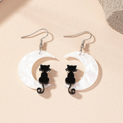 1 Pair Cartoon Style Original Design Retro Moon Cat Plating Arylic Drop Earrings