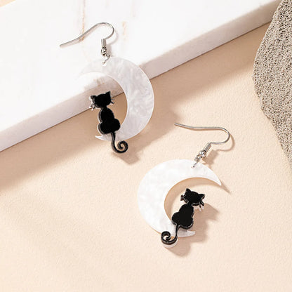 1 Pair Cartoon Style Original Design Retro Moon Cat Plating Arylic Drop Earrings