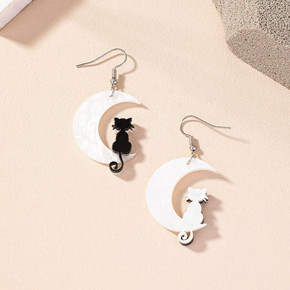 1 Pair Cartoon Style Original Design Retro Moon Cat Plating Arylic Drop Earrings