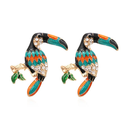 1 Pair Cartoon Style Parrot Enamel Alloy Ear Studs