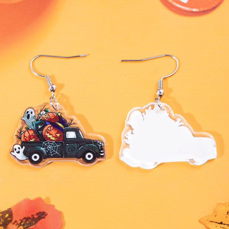 1 Pair Cartoon Style Retro Halloween Pattern Arylic Drop Earrings