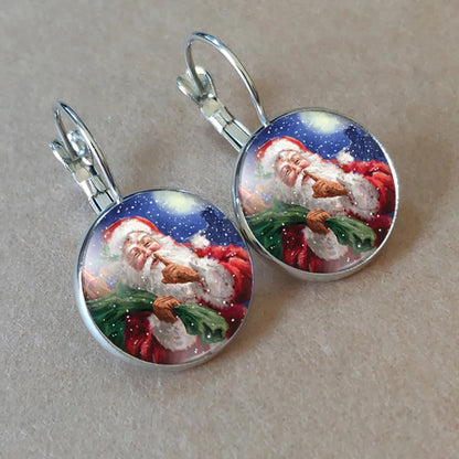 1 Pair Cartoon Style Santa Claus Inlay Alloy Glass Drop Earrings