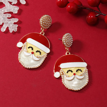 1 Pair Cartoon Style Santa Claus Inlay Alloy Pearl Drop Earrings