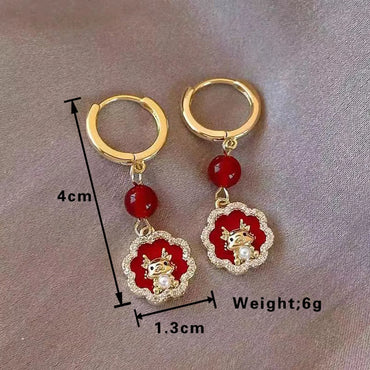 1 Pair Cartoon Style Shiny Dragon Epoxy Plating Inlay Alloy Pearl Gold Plated Drop Earrings