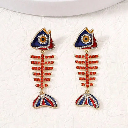 1 Pair Cartoon Style Simple Style Fish Bone Plating Zinc Alloy Artificial Rhinestones Drop Earrings