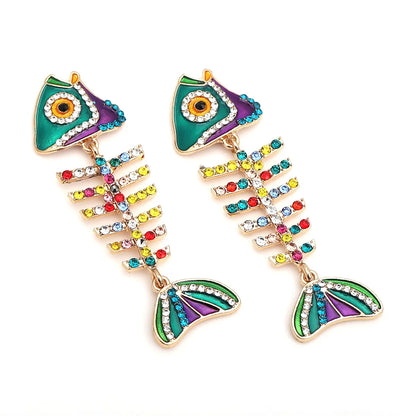 1 Pair Cartoon Style Simple Style Fish Bone Plating Zinc Alloy Artificial Rhinestones Drop Earrings