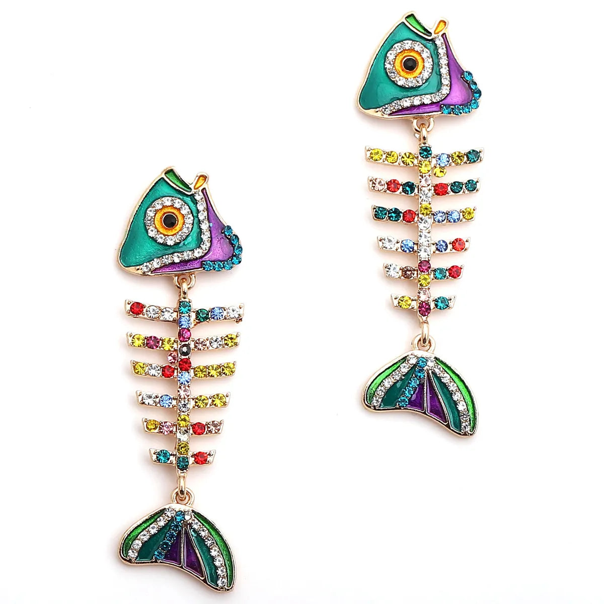 1 Pair Cartoon Style Simple Style Fish Bone Plating Zinc Alloy Artificial Rhinestones Drop Earrings