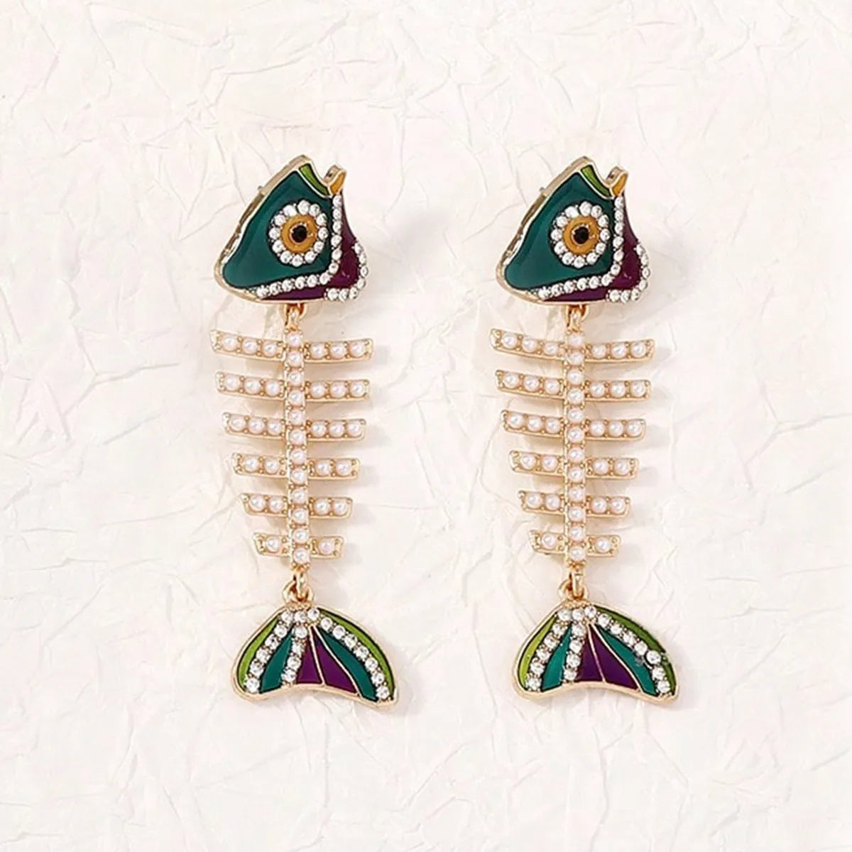 1 Pair Cartoon Style Simple Style Fish Bone Plating Zinc Alloy Artificial Rhinestones Drop Earrings