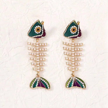 1 Pair Cartoon Style Simple Style Fish Bone Plating Zinc Alloy Artificial Rhinestones Drop Earrings