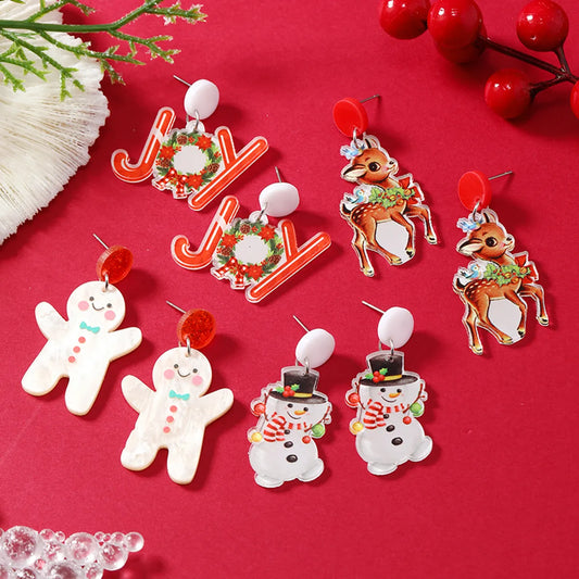 1 Pair Cartoon Style Snowman Painted Arylic Drop Earrings