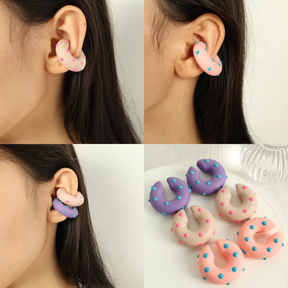 1 Pair Cartoon Style Solid Color Semicircle Epoxy Resin Ear Cuffs