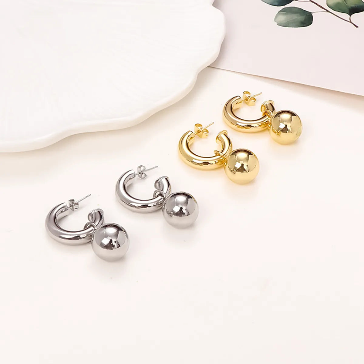 1 Pair Casual Ball Plating Copper Drop Earrings