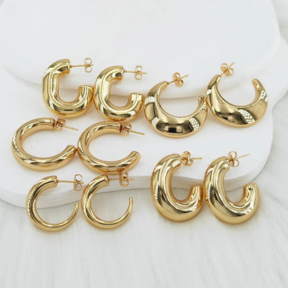 1 Pair Casual Basic Classic Style C Shape Moon Asymmetrical Stamping Plating 304 Stainless Steel Steel 18K Gold Plated 24K Gold Plated Gold Plated Ear Studs