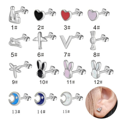 1 Pair Casual Basic Geometric Moon Heart Shape Titanium Steel Ear Studs