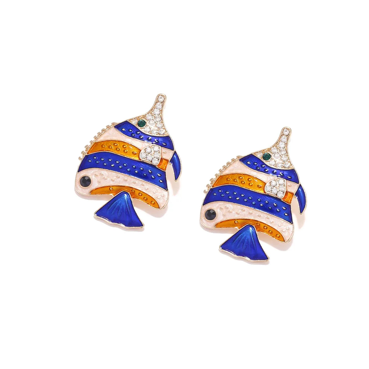 1 Pair Casual Beach Fish Enamel Inlay Zinc Alloy Rhinestones Ear Studs