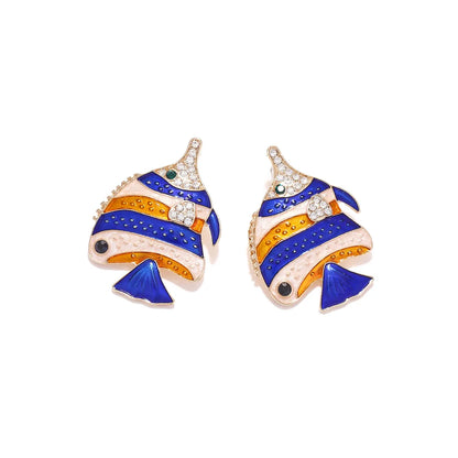 1 Pair Casual Beach Fish Enamel Inlay Zinc Alloy Rhinestones Ear Studs