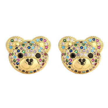 1 Pair Casual Bear Inlay Copper Zircon Ear Studs