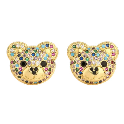 1 Pair Casual Bear Inlay Copper Zircon Ear Studs