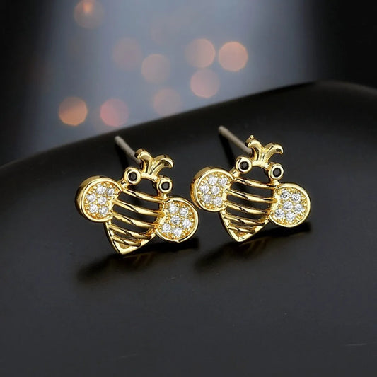 1 Pair Casual Bee Plating Inlay Copper Zircon 18k Gold Plated Ear Studs