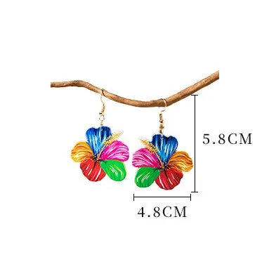 1 Pair Casual Bohemian Flower Painted Arylic Drop Earrings