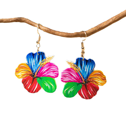 1 Pair Casual Bohemian Flower Painted Arylic Drop Earrings