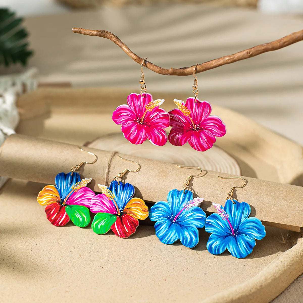 1 Pair Casual Bohemian Flower Painted Arylic Drop Earrings