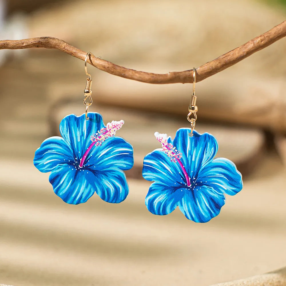 1 Pair Casual Bohemian Flower Painted Arylic Drop Earrings