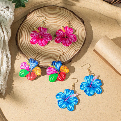 1 Pair Casual Bohemian Flower Painted Arylic Drop Earrings