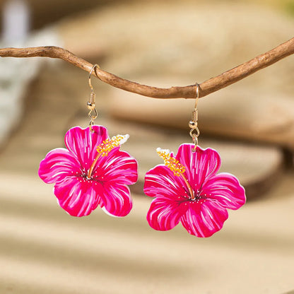 1 Pair Casual Bohemian Flower Painted Arylic Drop Earrings