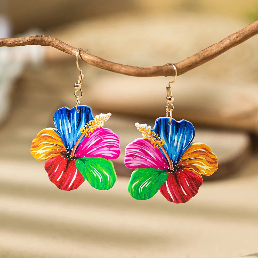 1 Pair Casual Bohemian Flower Painted Arylic Drop Earrings