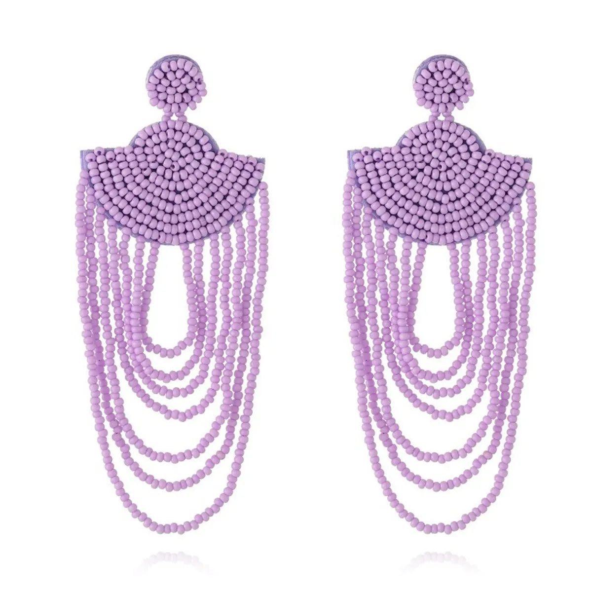 1 Pair Casual Bohemian Geometric Beaded Chain Seed Bead Drop Earrings