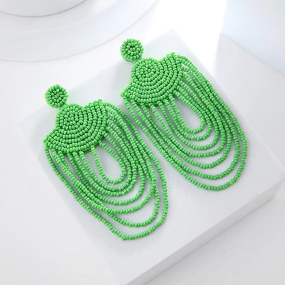 1 Pair Casual Bohemian Geometric Beaded Chain Seed Bead Drop Earrings