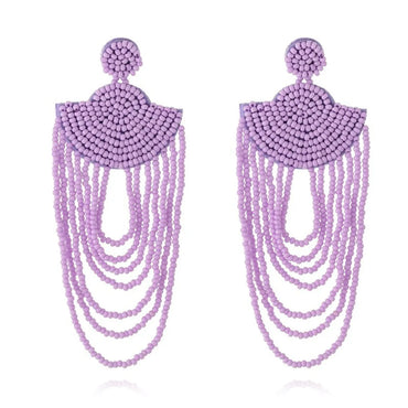 1 Pair Casual Bohemian Geometric Beaded Chain Seed Bead Drop Earrings