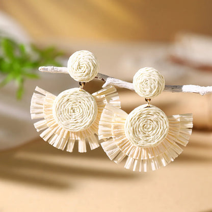 1 Pair Casual Bohemian Geometric Straw Rope Metal Drop Earrings