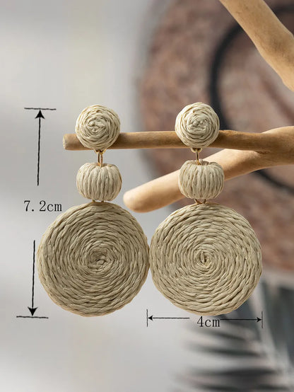 1 Pair Casual Bohemian Round Braid Wood Drop Earrings