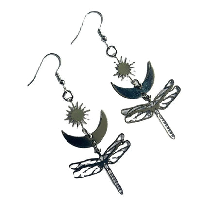 1 Pair Casual Bohemian Sun Moon Dragonfly Plating Hollow Out Alloy Drop Earrings