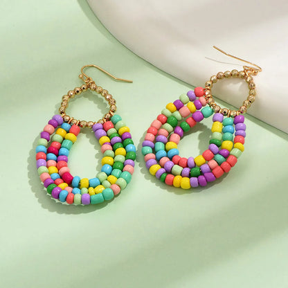 1 Pair Casual Bohemian Water Droplets Beaded Alloy Drop Earrings