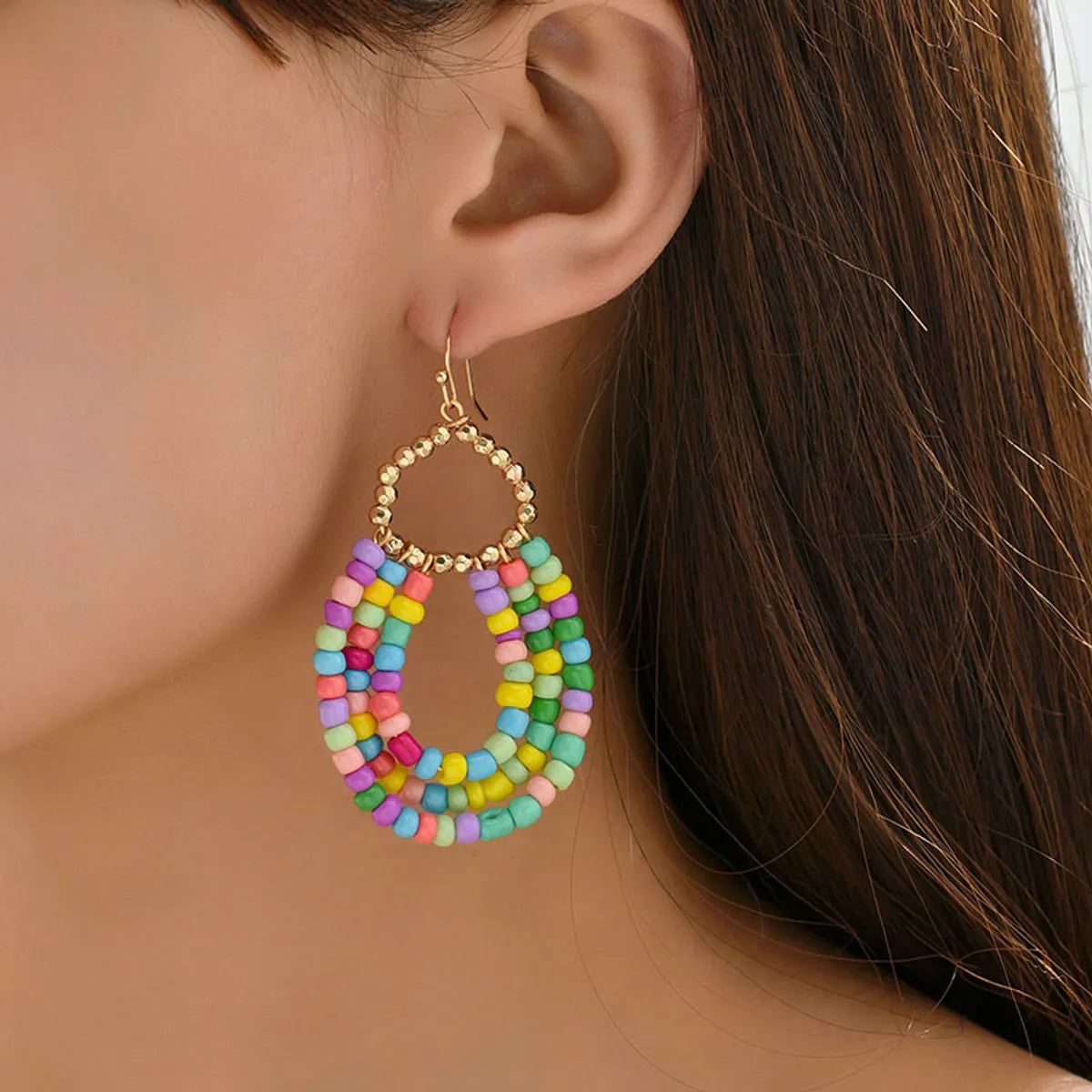 1 Pair Casual Bohemian Water Droplets Beaded Alloy Drop Earrings