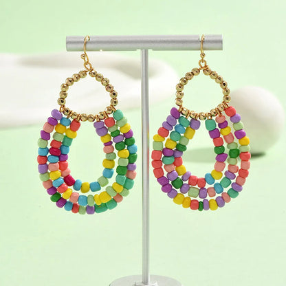 1 Pair Casual Bohemian Water Droplets Beaded Alloy Drop Earrings