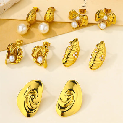 1 Pair Casual Bow Knot 304 Stainless Steel Artificial Pearls 18K Gold Plated Drop Earrings