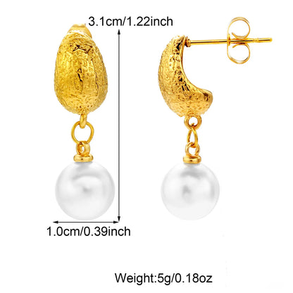 1 Pair Casual Bow Knot 304 Stainless Steel Artificial Pearls 18K Gold Plated Drop Earrings