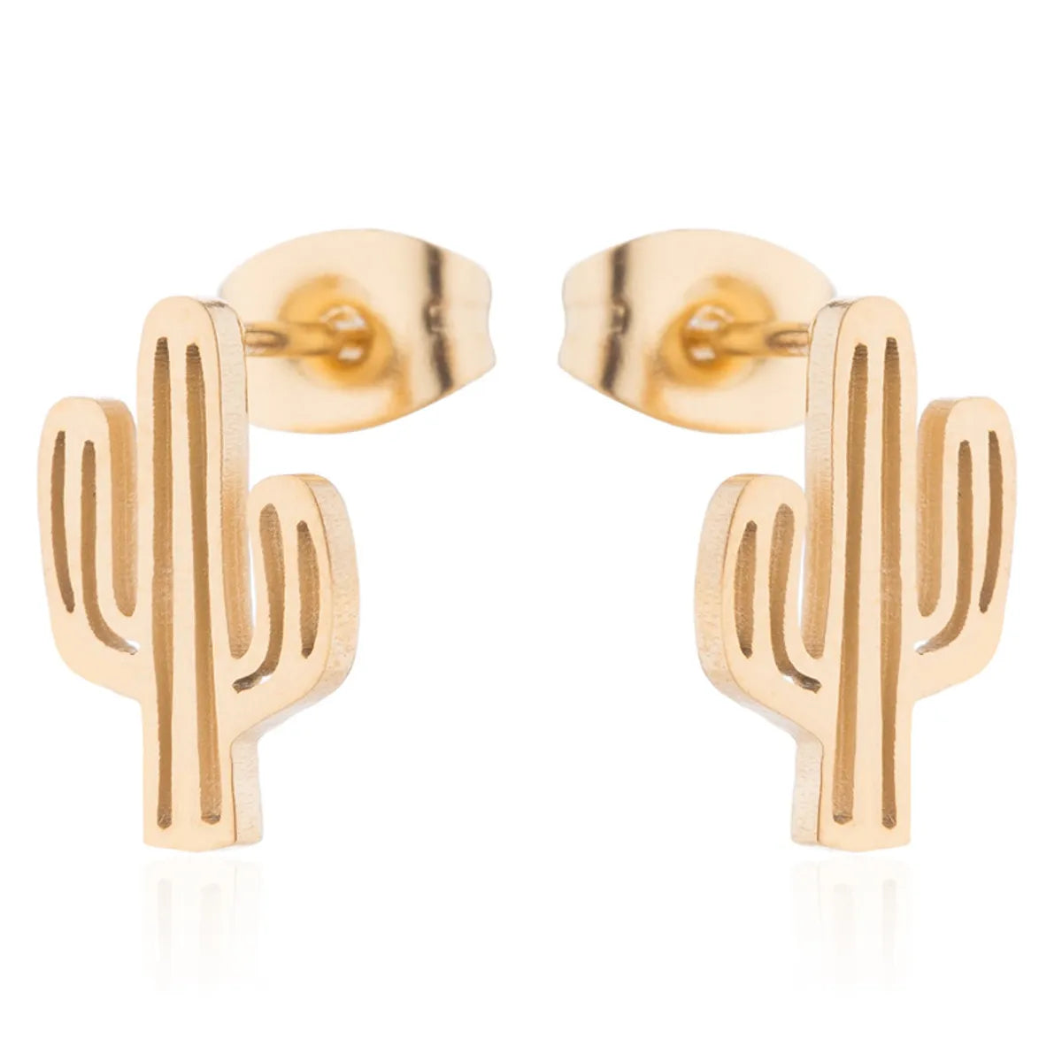 1 Pair Casual Cactus Plating 304 Stainless Steel 18K Gold Plated Ear Studs