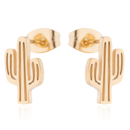 1 Pair Casual Cactus Plating 304 Stainless Steel 18K Gold Plated Ear Studs