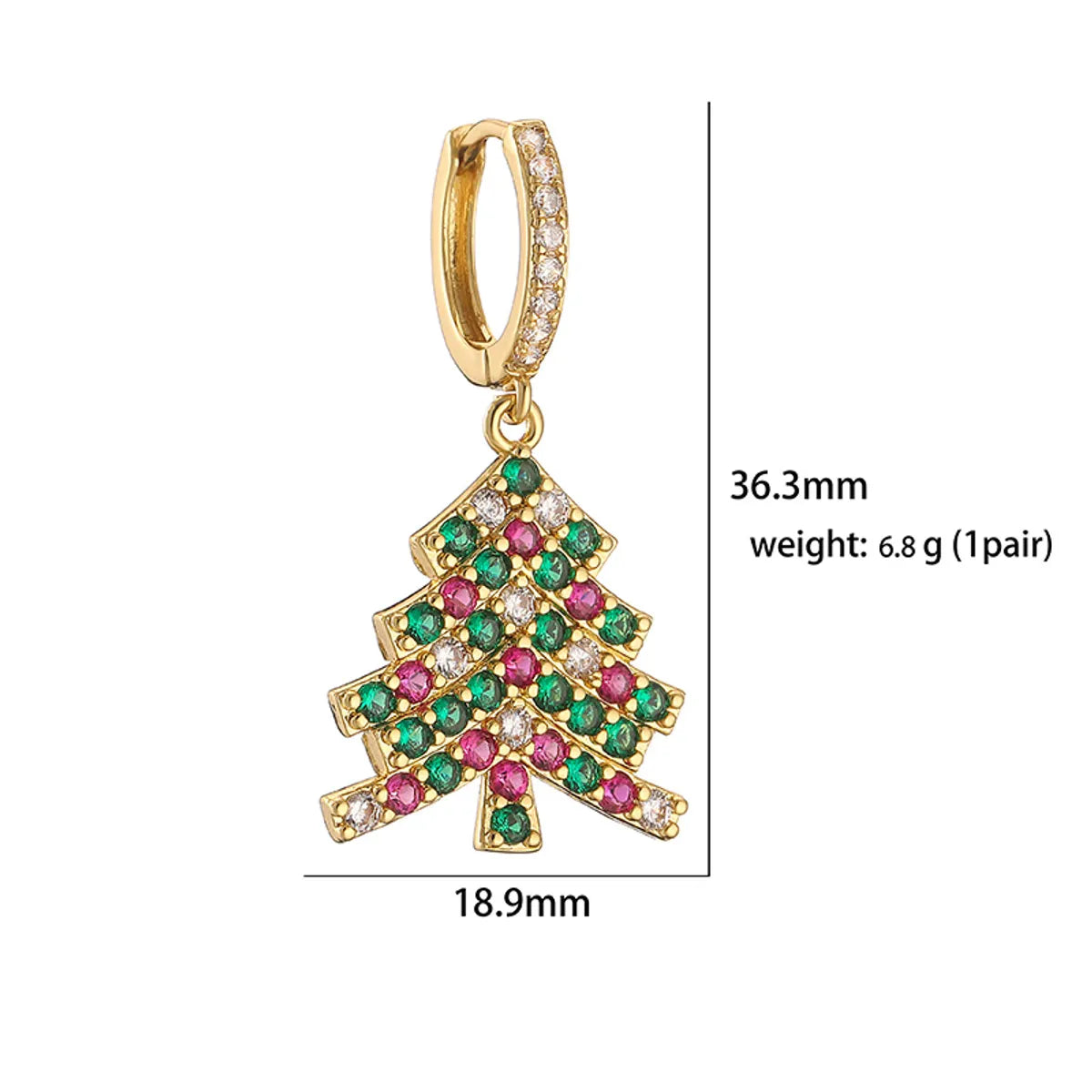 1 Pair Casual Christmas Sweet Christmas Hat Christmas Tree Santa Claus Plating Hollow Out Inlay Copper Zircon 18k Gold Plated Drop Earrings