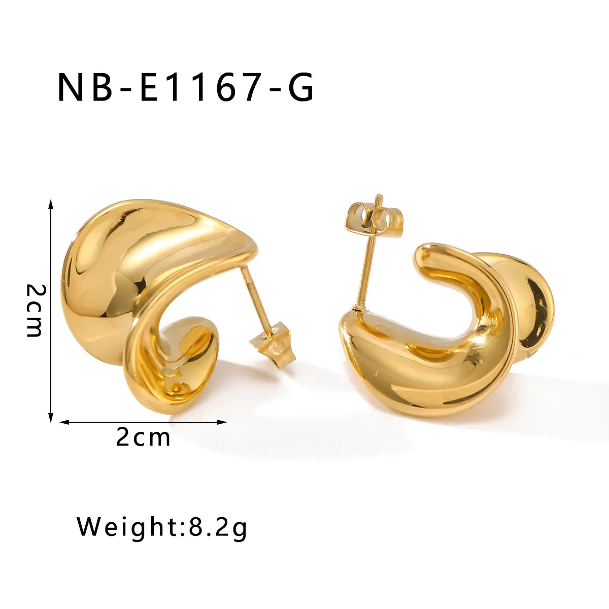 1 Pair Casual Classic Style C Shape Geometric Semicircle Plating 304 Stainless Steel 18K Gold Plated White Gold Plated Ear Studs