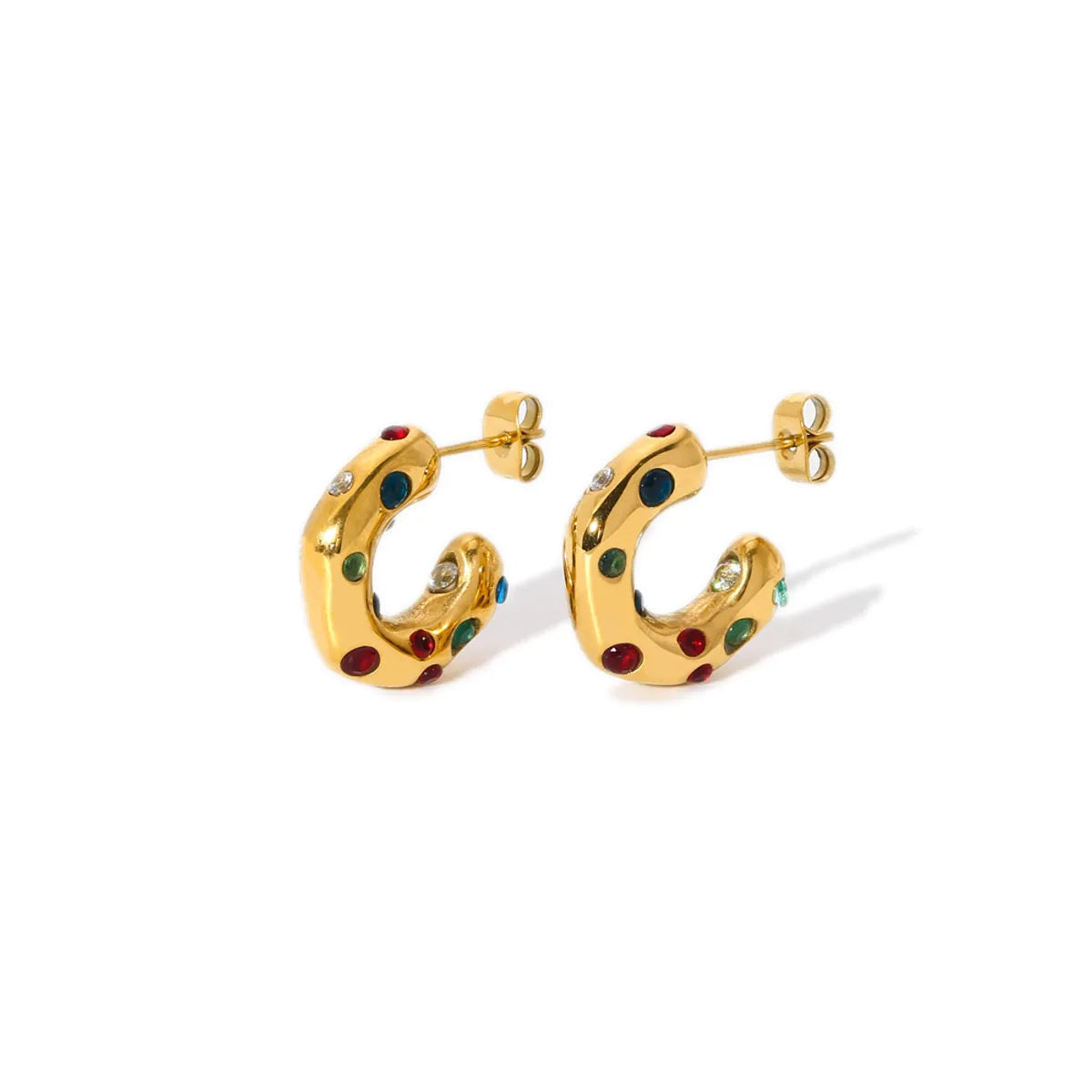 1 Pair Casual Classic Style C Shape Plating Inlay Stainless Steel Rhinestones 18k Gold Plated Ear Studs