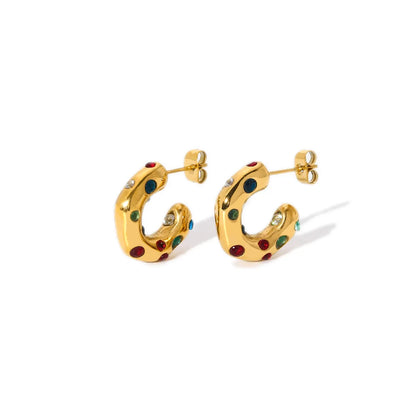 1 Pair Casual Classic Style C Shape Plating Inlay Stainless Steel Rhinestones 18k Gold Plated Ear Studs