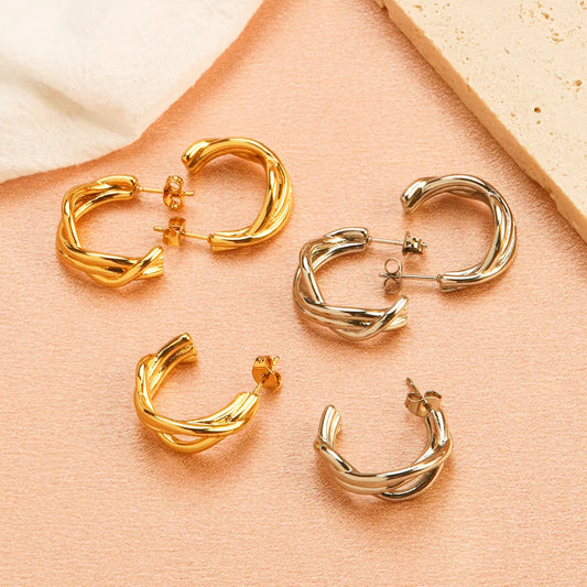 1 Pair Casual Classic Style Commute C Shape Plating Stainless Steel Gold Plated Silver Plated Earrings