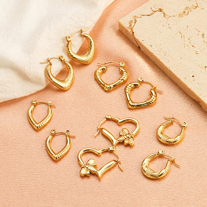 1 Pair Casual Classic Style Commute Heart Shape Twist Plating Stainless Steel Gold Plated Earrings